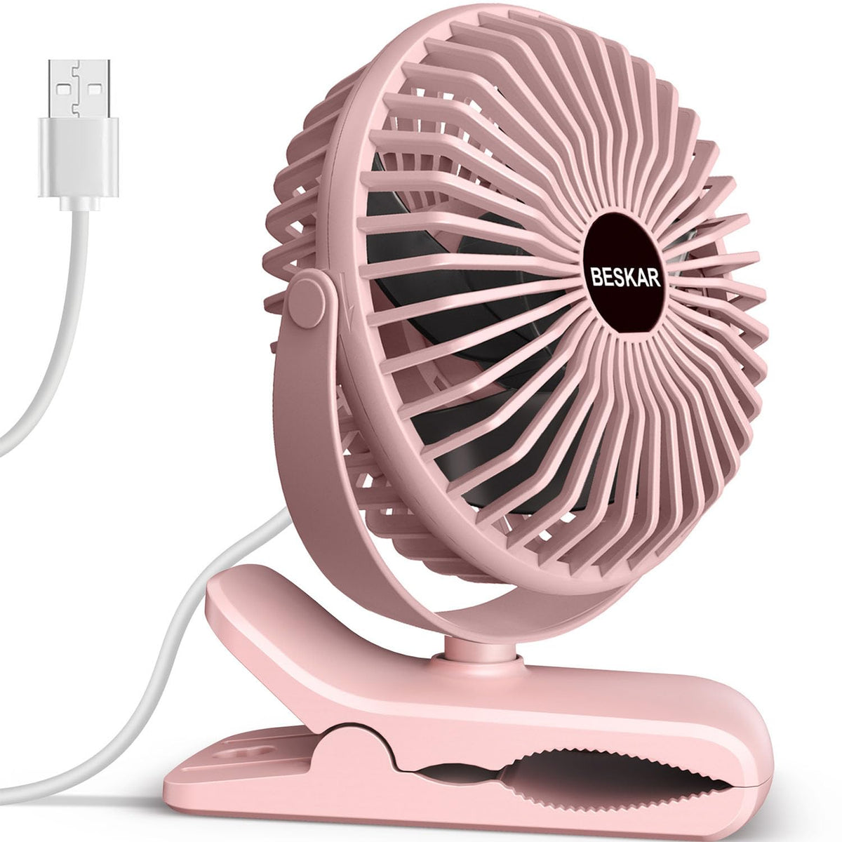 BESKAR USB Clip on Fan, Portable Small Desk Fan with Cord Powered | 3 Speeds Strong Airflow, Sturdy Clamp, Ultra Quiet Personal Cooling Fan for Office Dorm Bedroom Stroller